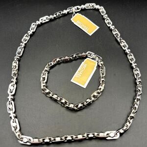Michael Kors Astor Link Bracelet & Necklace Set Silver Tone Womens Jewelry NIBWT